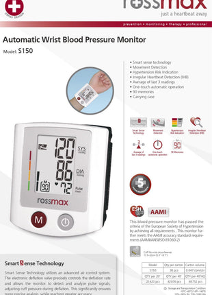 S150 Smart Sense Teknolojili Bilekten Ölçen Hafızalı Tansiyon Aleti