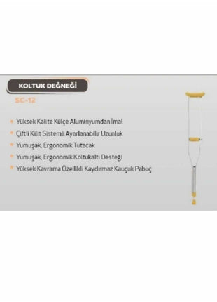 Alüminyum Koltuk Değneği - 1 Adet