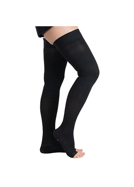 Unisex Siyah Diz Üstü Burnu Açık Çorap Ccl2