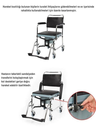 Klozetli Tekerlekli Sandalye | Tuvaletli Sandalye | Banyo Sandalyesi