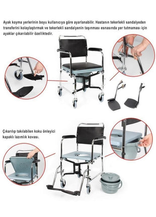 Klozetli Tekerlekli Sandalye | Tuvaletli Sandalye | Banyo Sandalyesi