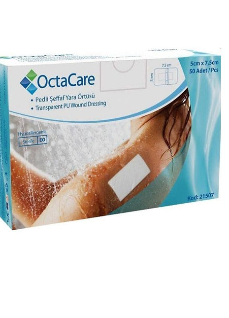 Şeffaf Pedli Su Geçirmez Yara Örtüsü Steril Tekli Paket 5 CM x 7.5 CM 50 x 50'li