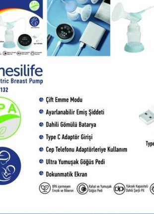 Mesilife YD-1132 Elektrikli Göğüs Süt Pompası