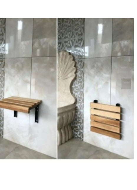 Duvara Monte Katlanabilir Ahşap Duş Oturağı