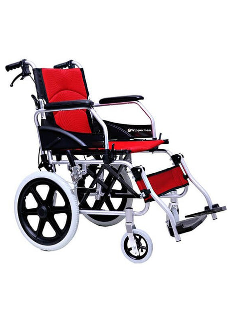 W 206  Refakatçi Frenli Katlanabilir Tekerlekli Sandalye Kırmızı Renkli