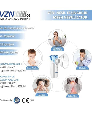 Vzn Yeni Nesil Şarj Edilebilir Tasinilabilir Mesh Nebulizator Cihazı