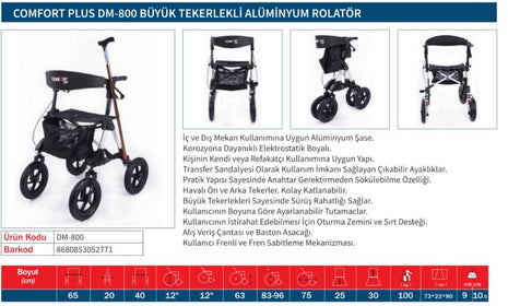 Dm-800 Büyük Tekerlekli Alüminyum Rolatör