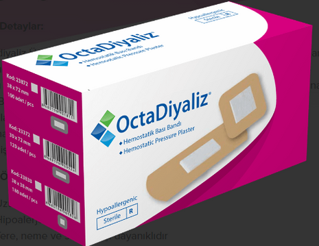 OctaDiyaliz Hemostatik Bası Bandı 38 mm x 38 mm 180 Adet