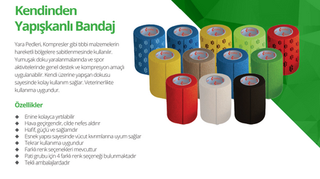OctaCare Kendinden Yapışkanlı Bandaj Koban Bandaj 5 cm x 4,5 m Ten Renk 12 Adet
