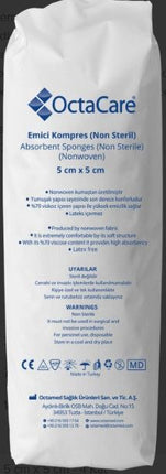 Octacare Non-Steril Spanç  Emici  Kompres Gazlı Bez  5 cm x 5 cm - 8 Kat 200 Adet(Kopya)