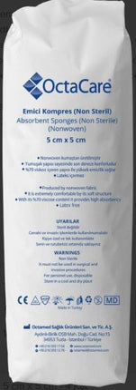 Octacare Non-Steril Spanç  Emici  Kompres Gazlı Bez  5 cm x 5 cm - 4 Kat 200 Adet